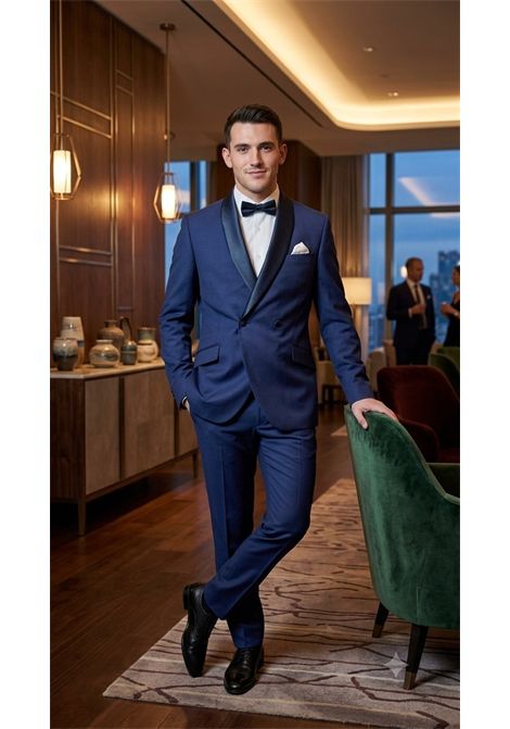 Abito Smoking Doppiopetto Blu Navy con Rever Sciallato in Raso PAOLONI | Abiti | 2810A498C 20120188
